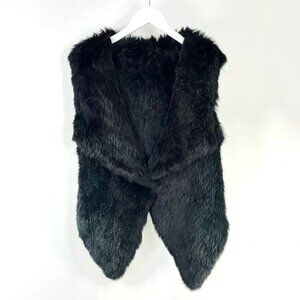 Yves Salomon Black Rabbit Fur Hook-Front Vest